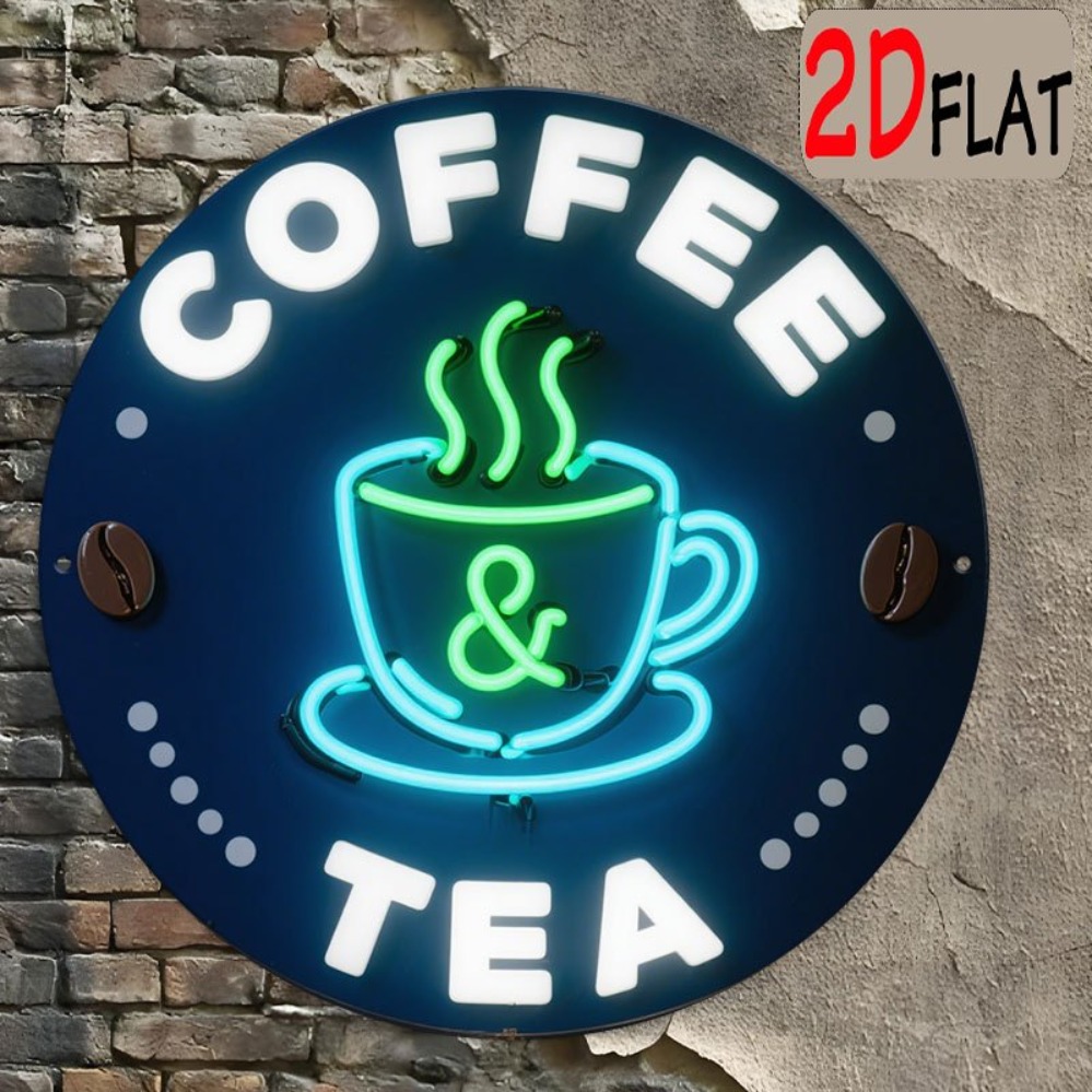 Coffee Tea Neon Sign - Targa rotonda in metallo con stampa
