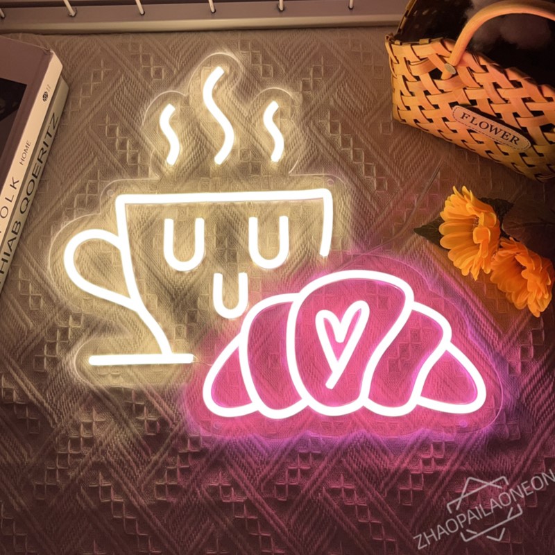 Coffee Tea Neon Sign - Caffè Pane Insegna al neon Croissant