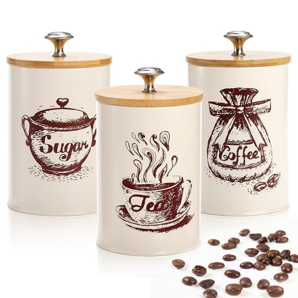 Coffee Tea And Sugar Canister Set - Set di 3 Contenitori in Metallo