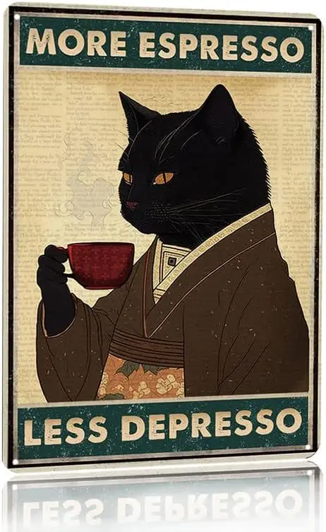 Coffee Tea Poster - Poster Vintage Gatto Nero Caffè: Più