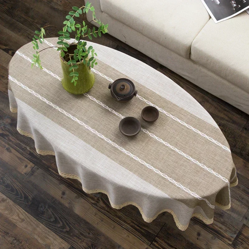 Coffee Tea Knits - Tovaglia ovale in cotone e lino