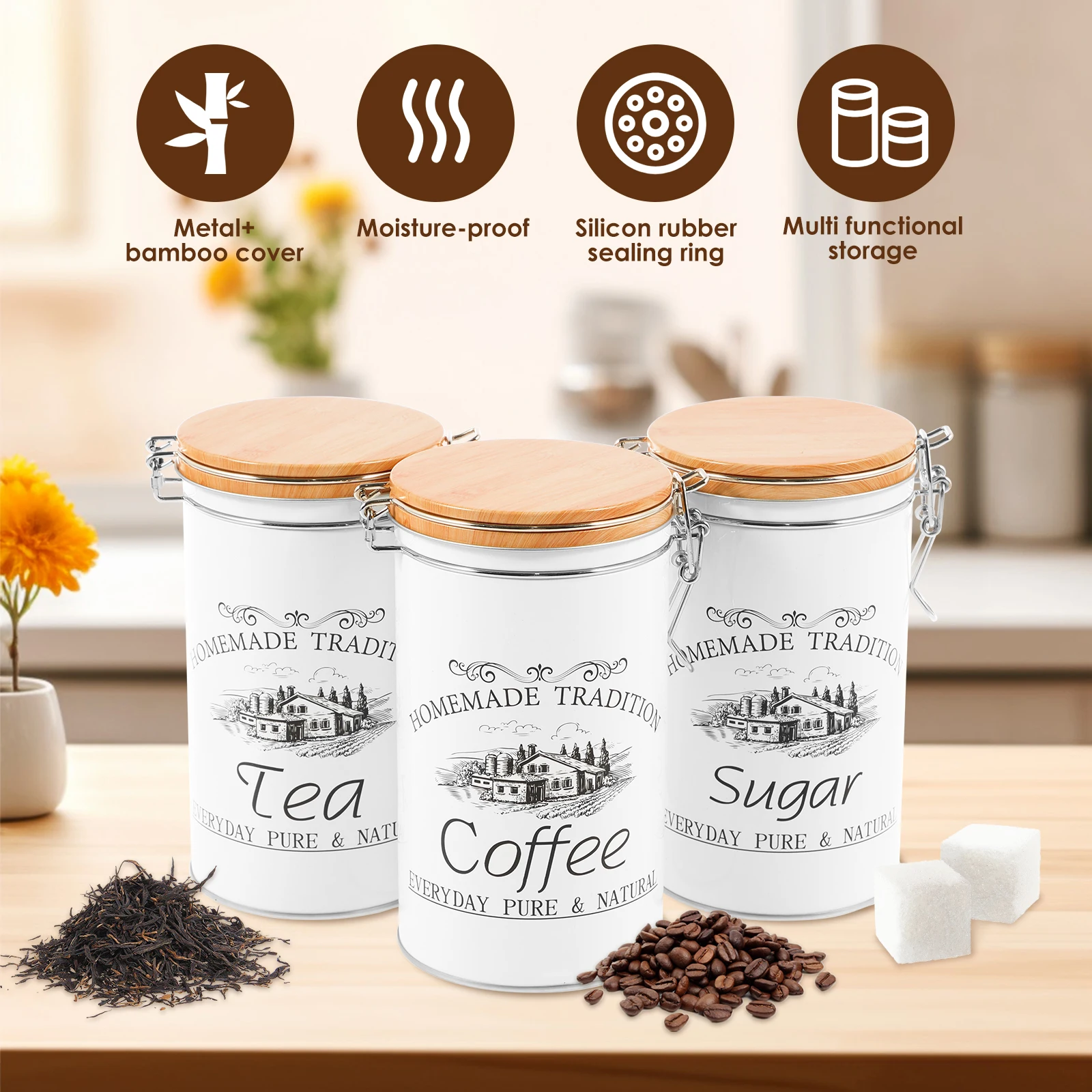3 pz/set tè caffè contenitori  - Coffee Tea And Sugar Canister Set recensione e prezzo